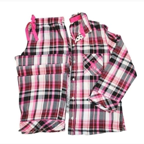 Victoria's Secret Dreamer Pink and Black Plaid Flannel Pajama Set Size Small - Picture 2 of 14
